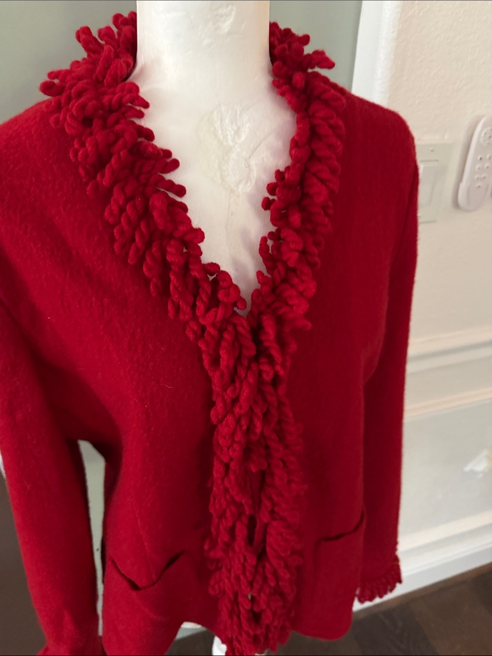Talbots Red Ruffle-Trim Wool Cardigan - Picture 3 of 15